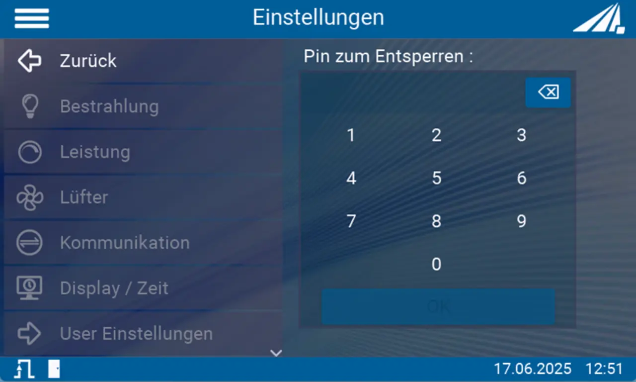 Zugriffschutz der LedControl Touch für UV-LED Anwendungen in in Labor-, Pharma- und Industrieumgebungen