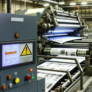 Fehlermeldung in einer UV-Druckerei für Zeitungen